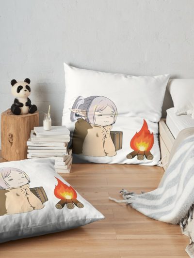 Frieren Warming By The Fire Sousou No Frieren Throw Pillow Official Frieren Merch