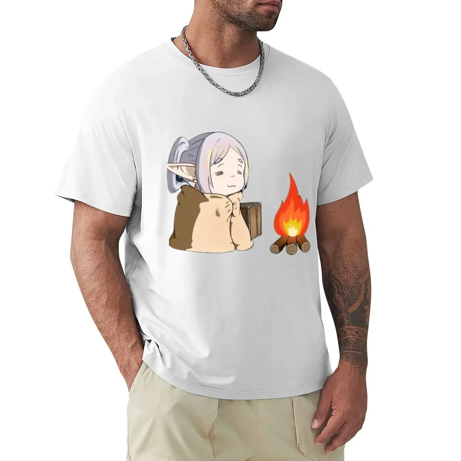 kf Se9c454ea235b403d801ab458f58e4a9bd frieren warming by the fire sousou no frieren T Shirt cotton top men white t shirts - Frieren Merch